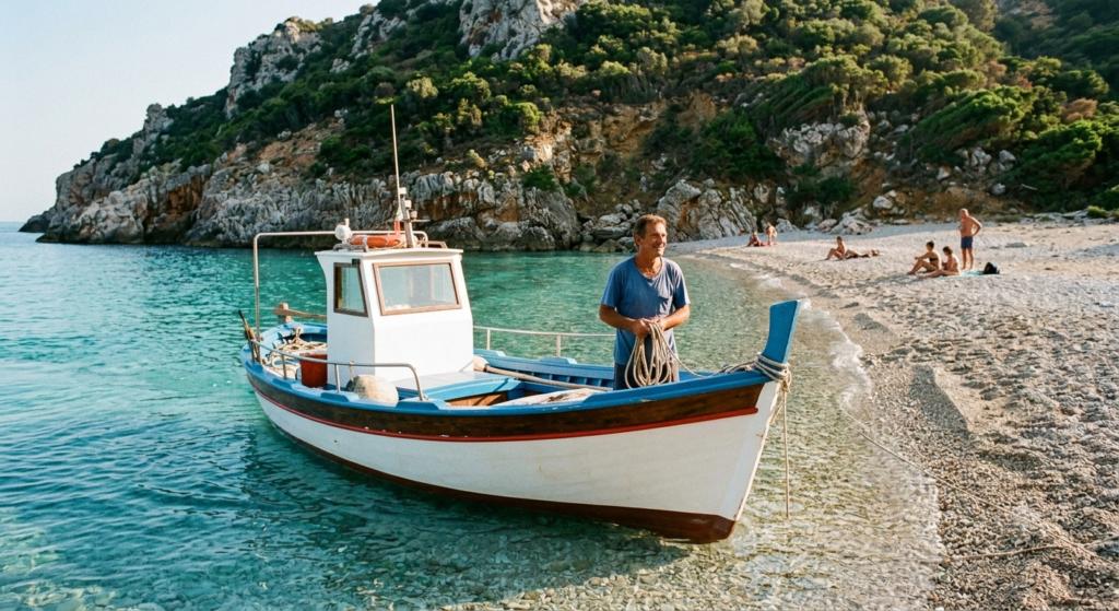 Pristine Waters, Fewer People: This 2026 image of a peaceful cove in Sardinia with a local boat shows why Italy is the best country for a beach holiday, proving that September is the best time to experience its beauty.