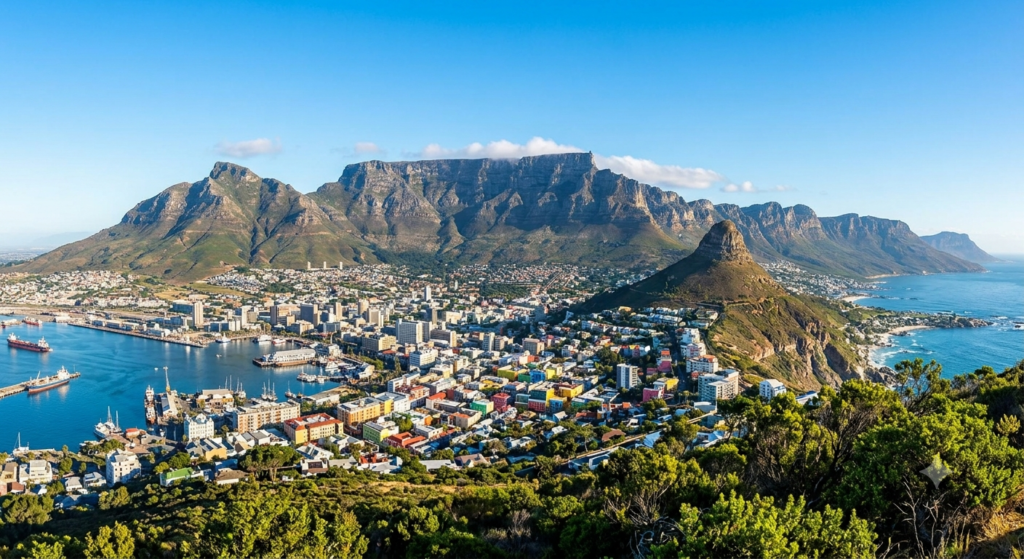 Aerial view of Cape Town and Table Mountain in South Africa, featured among the most beautiful countries to visit in the world.